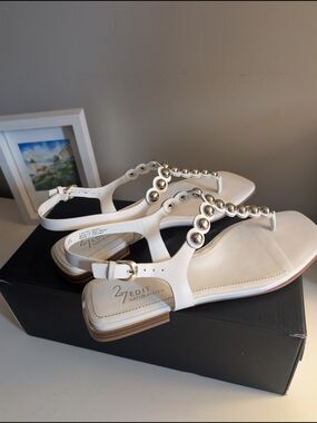 Naturalizer Zedit White Embellished T-Strap Sandals
